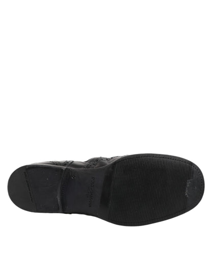 Dolce & Gabbana Black Leather Ankle Boots Slip On Shoes by Dolce & Gabbana