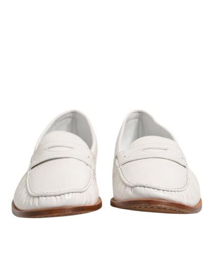 Mocassins en cuir blanc Dolce &amp; Gabbana, chaussures à enfiler