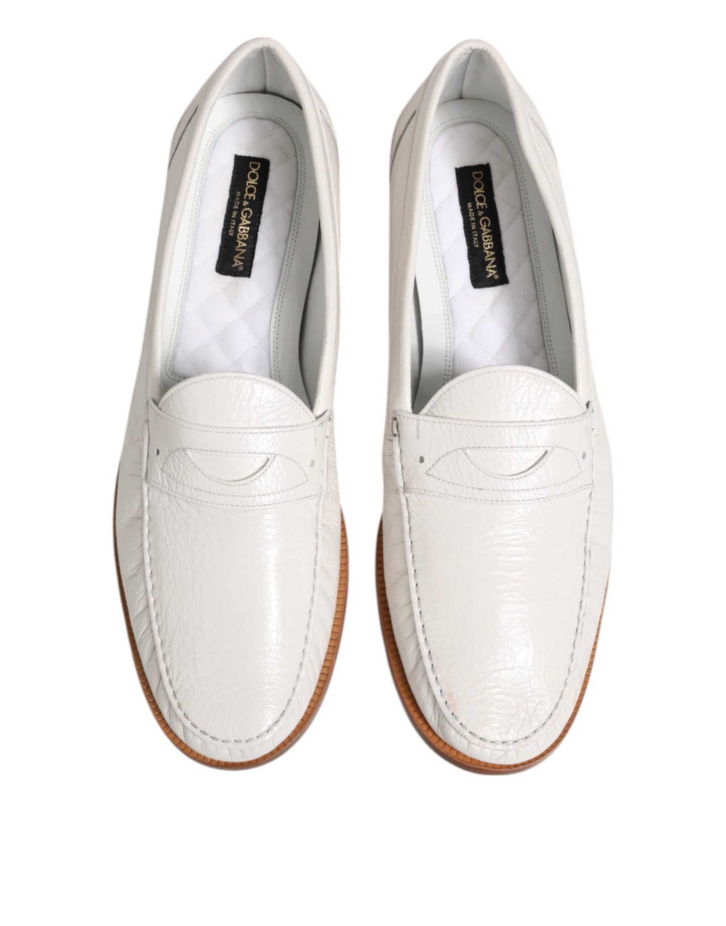 Mocassins en cuir blanc Dolce &amp; Gabbana, chaussures à enfiler