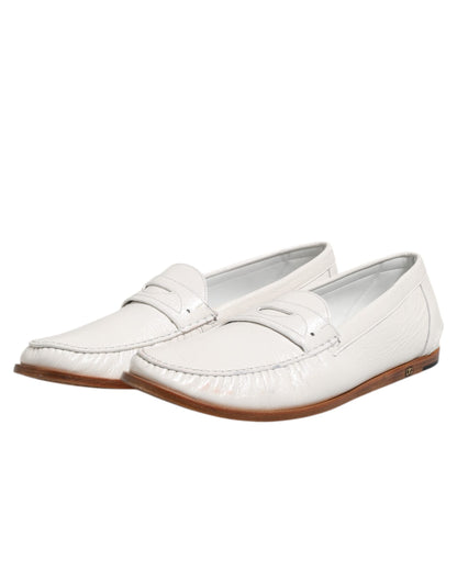 Mocassins en cuir blanc Dolce &amp; Gabbana, chaussures à enfiler