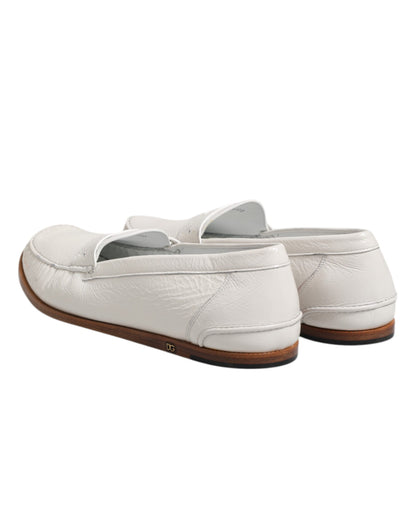 Mocassins en cuir blanc Dolce &amp; Gabbana, chaussures à enfiler