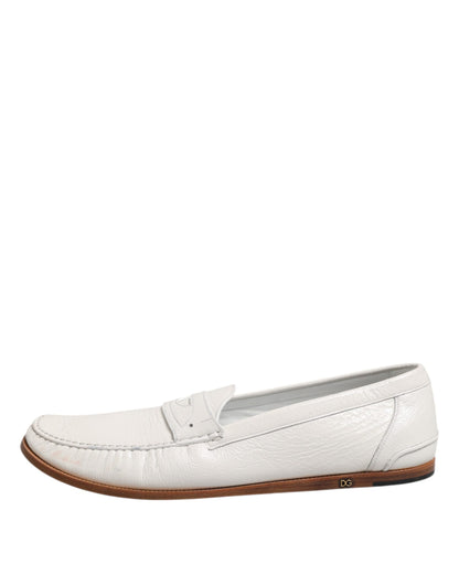 Mocassins en cuir blanc Dolce &amp; Gabbana, chaussures à enfiler