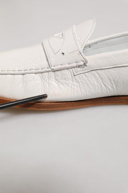 Mocassins en cuir blanc Dolce &amp; Gabbana, chaussures à enfiler