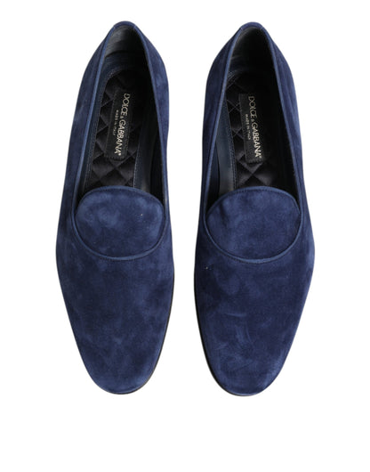 Mocassins Dolce &amp; Gabbana en velours bleu avec logo DG, chaussures habillées