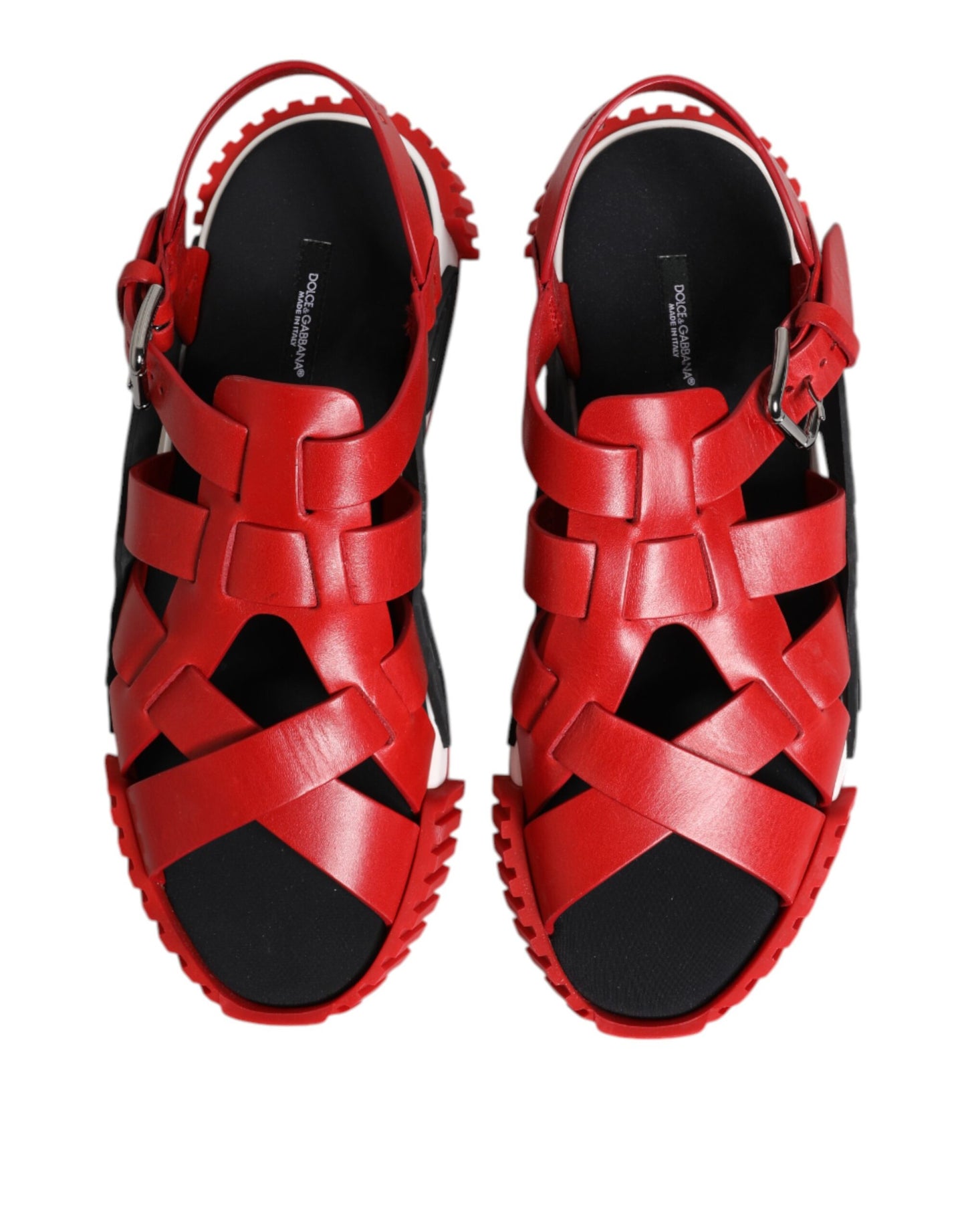 Dolce &amp; Gabbana Red Black Leather Ankle Strap Sandals Shoes