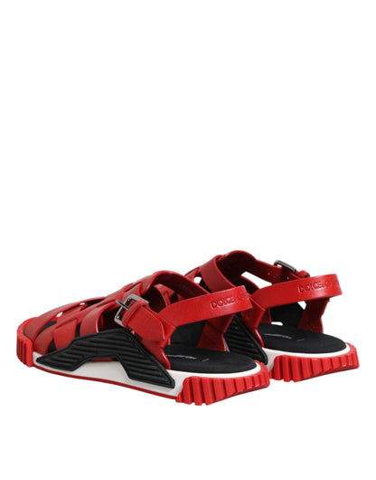 Dolce &amp; Gabbana Red Black Leather Ankle Strap Sandals Shoes