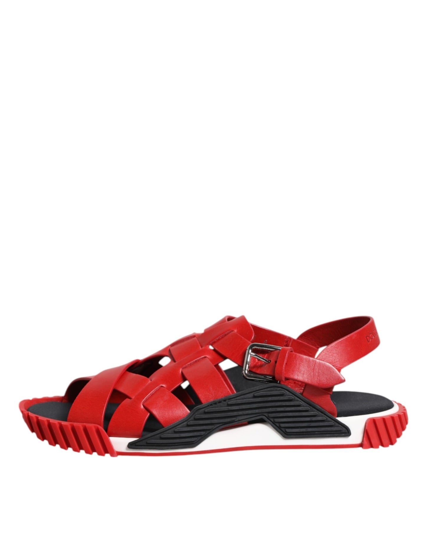 Dolce &amp; Gabbana Red Black Leather Ankle Strap Sandals Shoes
