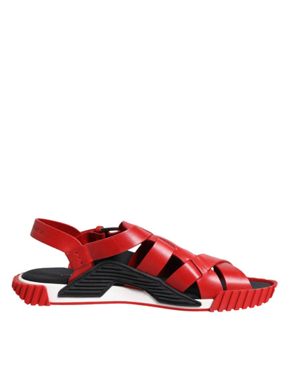Dolce &amp; Gabbana Red Black Leather Ankle Strap Sandals Shoes