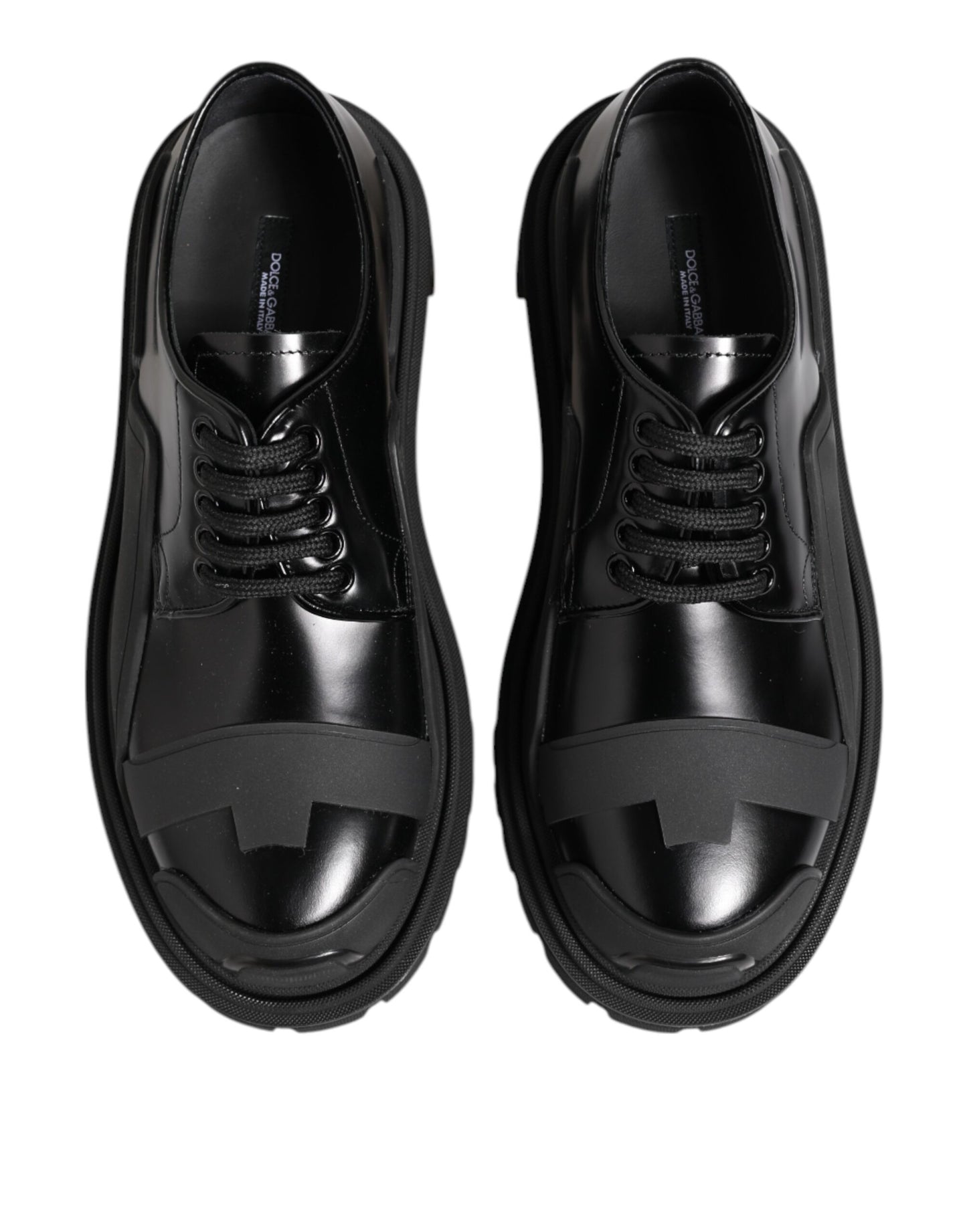 Dolce & Gabbana Black Patent Leather Trekking Derby Shoes by Dolce & Gabbana