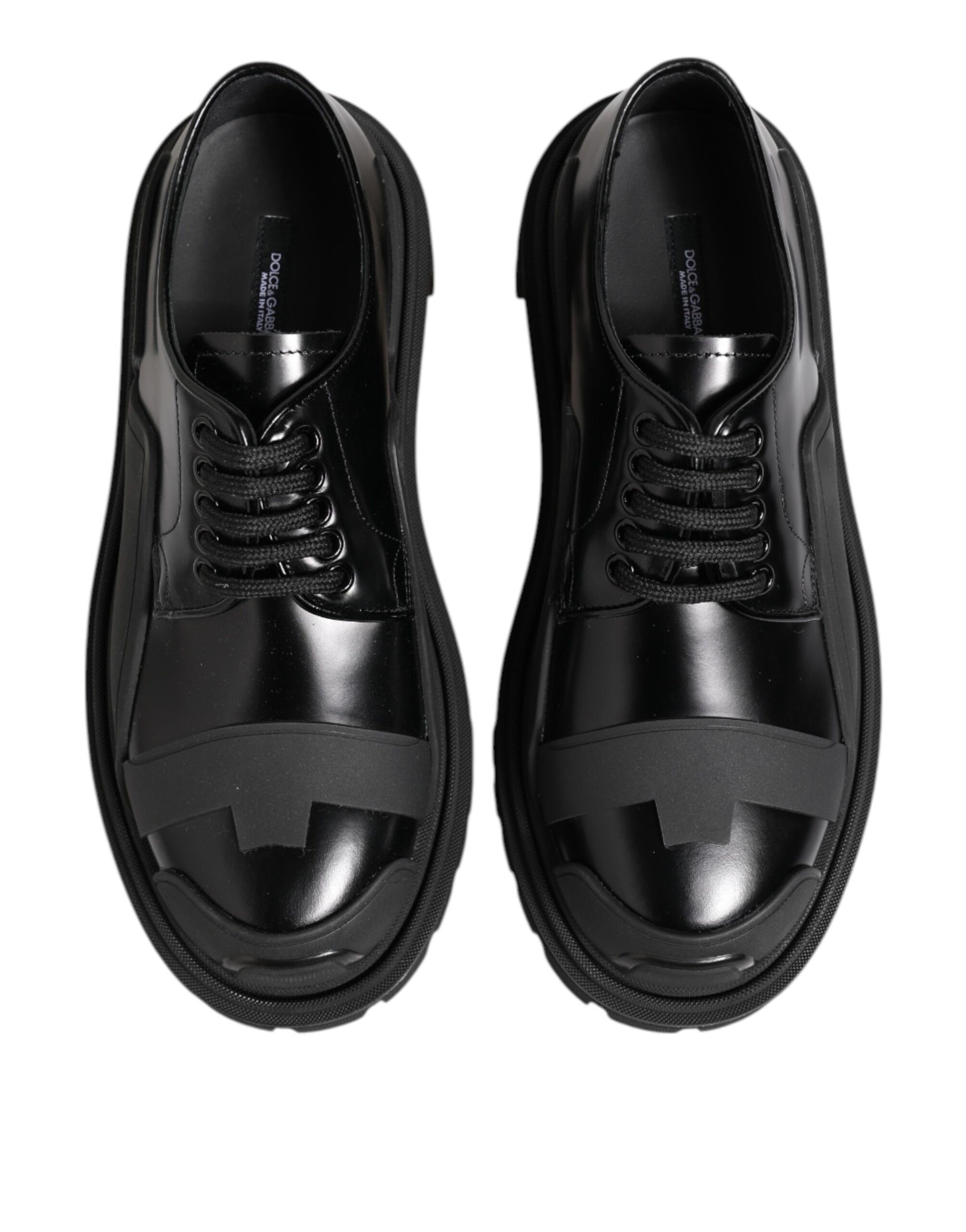 Dolce & Gabbana Black Patent Leather Trekking Derby Shoes by Dolce & Gabbana