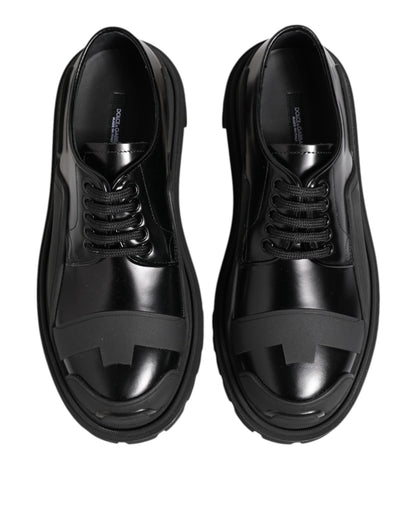 Dolce & Gabbana Black Patent Leather Trekking Derby Shoes by Dolce & Gabbana