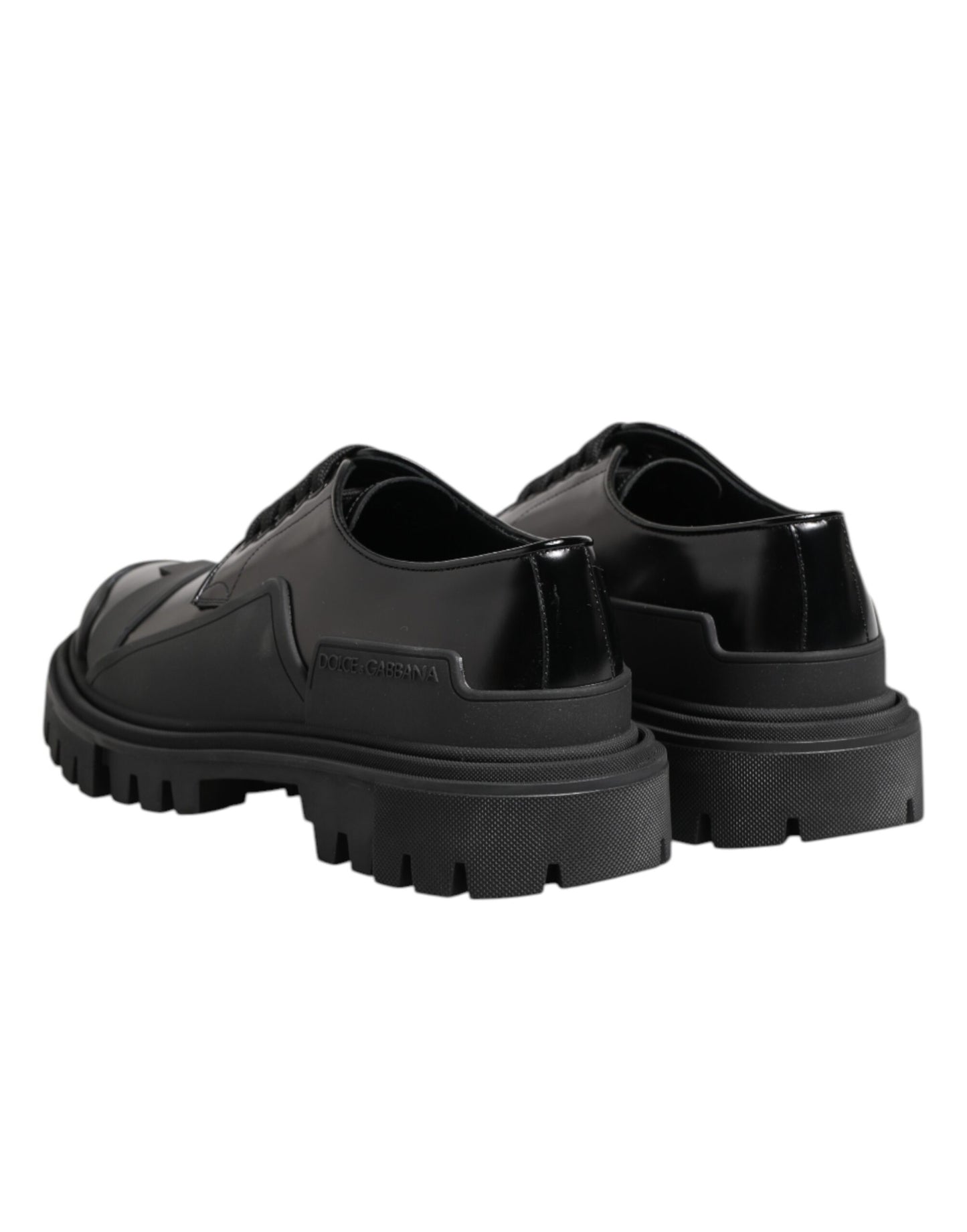 Dolce & Gabbana Black Patent Leather Trekking Derby Shoes by Dolce & Gabbana