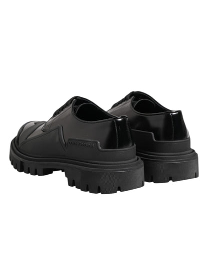 Dolce & Gabbana Black Patent Leather Trekking Derby Shoes by Dolce & Gabbana
