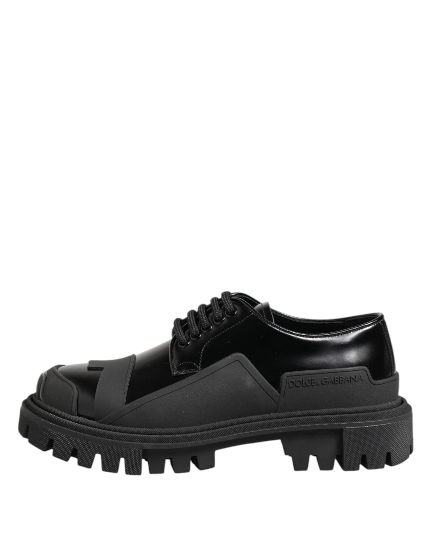 Dolce & Gabbana Black Patent Leather Trekking Derby Shoes by Dolce & Gabbana