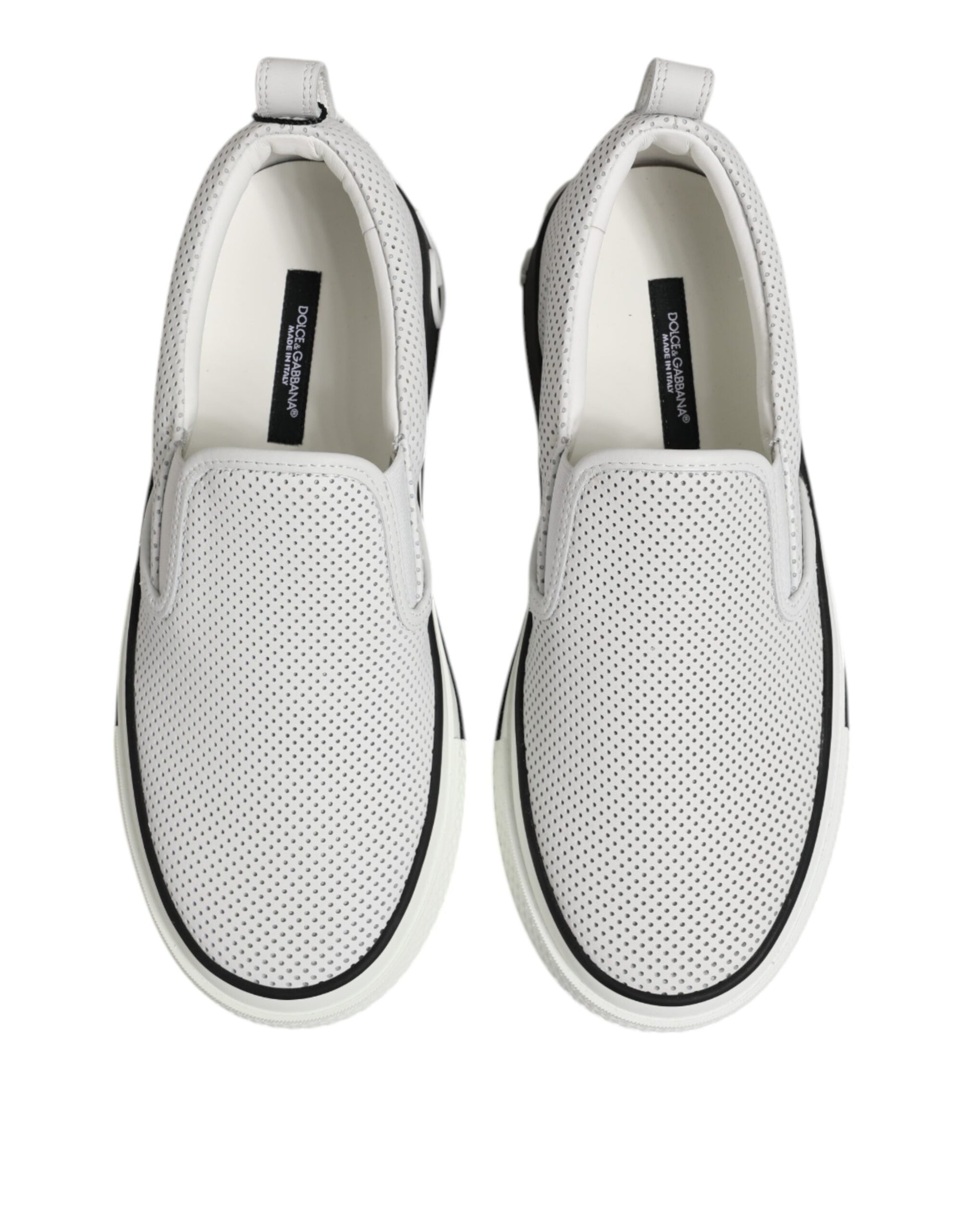 Dolce & Gabbana White Dotted Leather Slip On Men Sneakers Shoes by Dolce & Gabbana