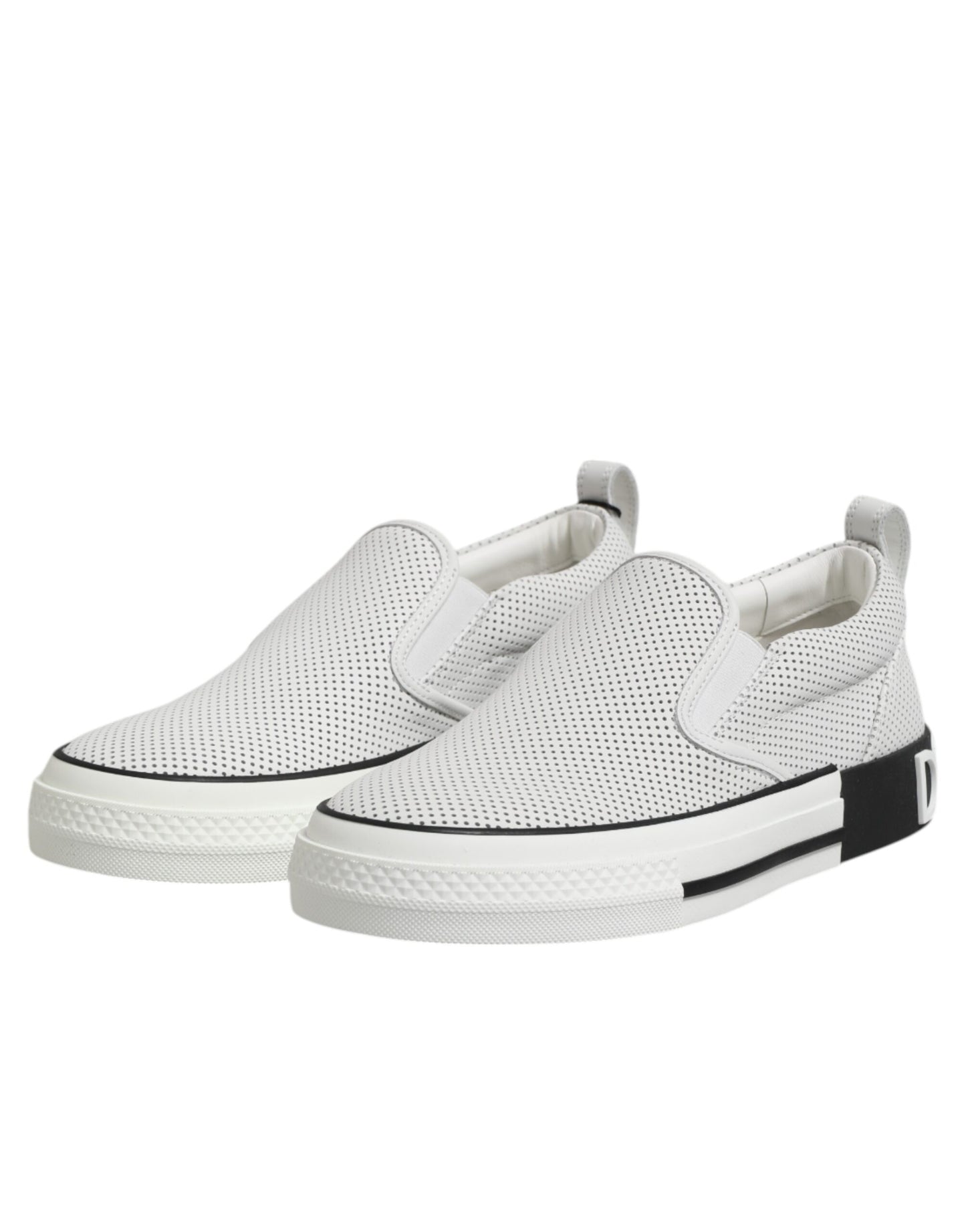 Dolce & Gabbana White Dotted Leather Slip On Men Sneakers Shoes by Dolce & Gabbana