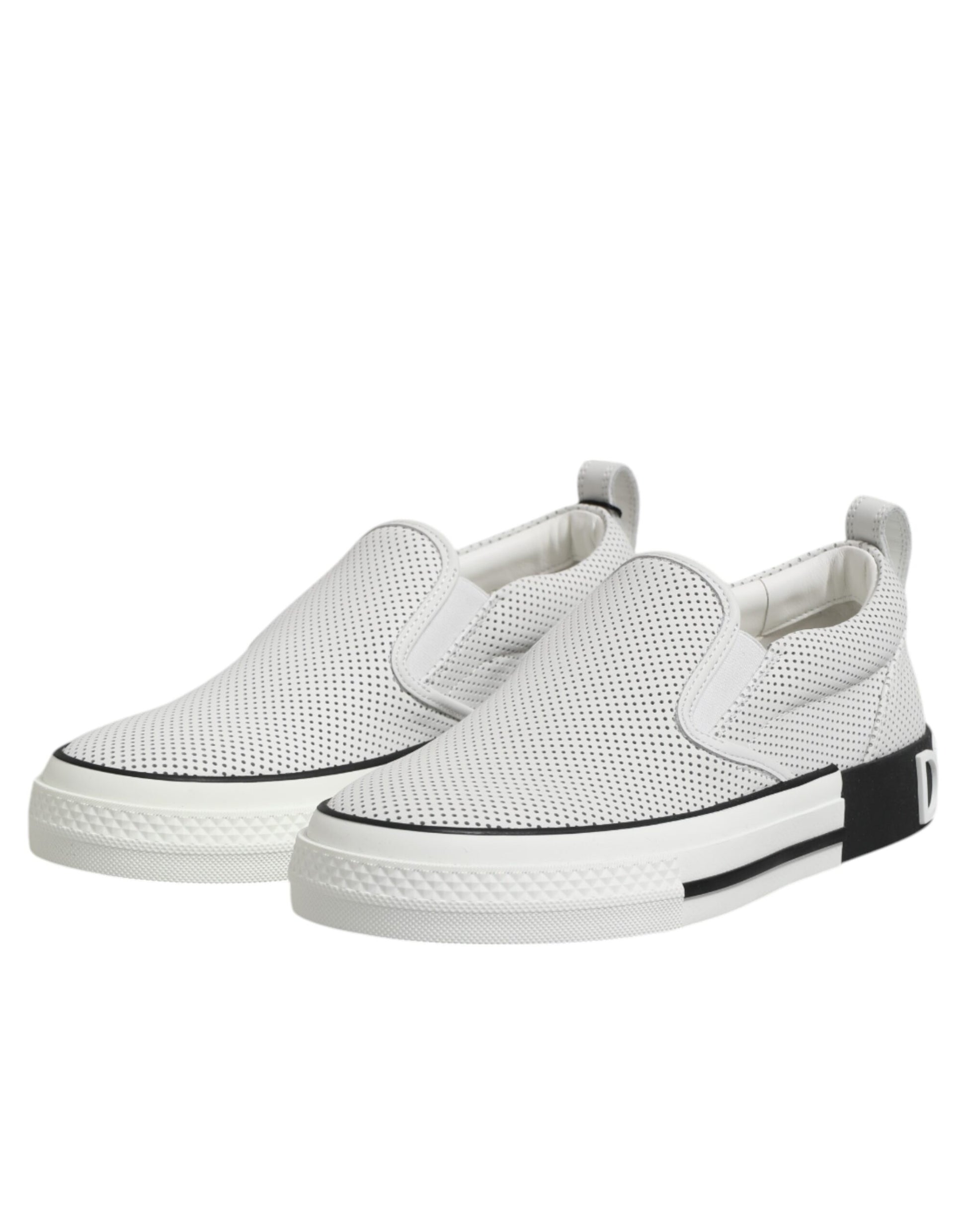 Dolce & Gabbana White Dotted Leather Slip On Men Sneakers Shoes by Dolce & Gabbana