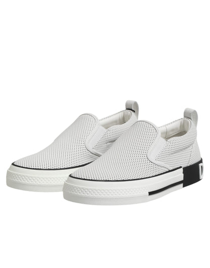 Dolce & Gabbana White Dotted Leather Slip On Men Sneakers Shoes by Dolce & Gabbana