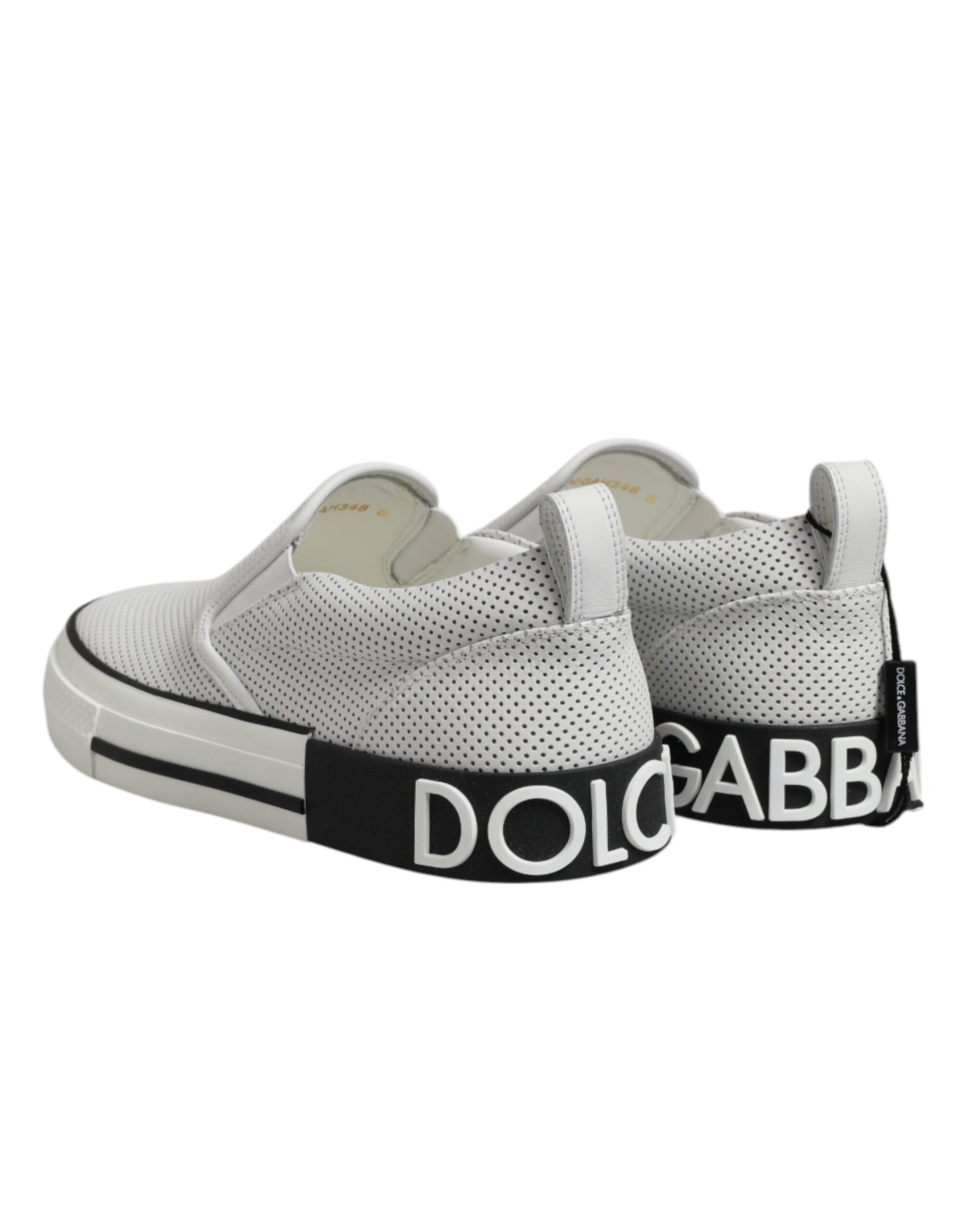 Dolce & Gabbana White Dotted Leather Slip On Men Sneakers Shoes by Dolce & Gabbana