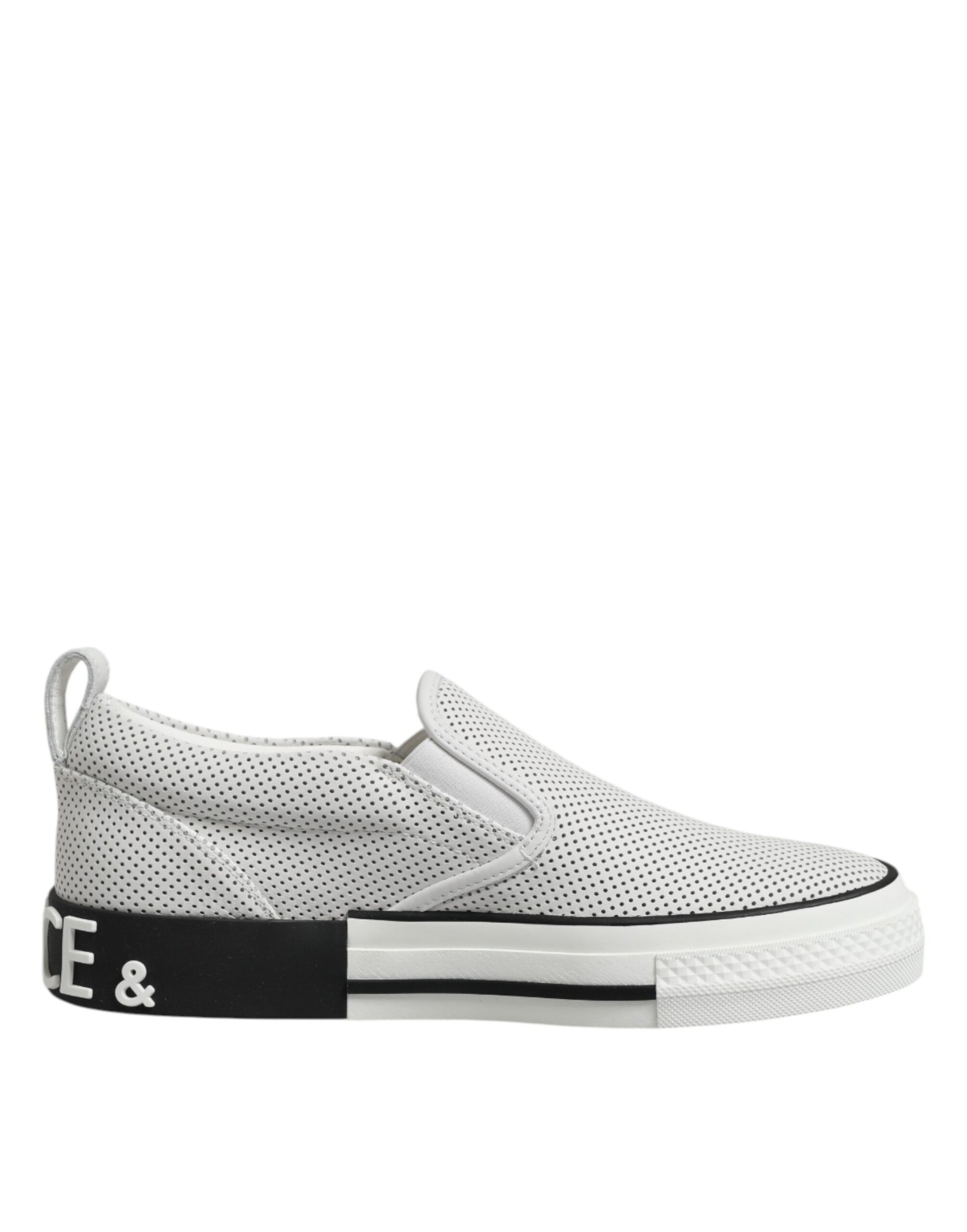 Dolce & Gabbana White Dotted Leather Slip On Men Sneakers Shoes by Dolce & Gabbana