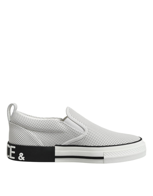 Dolce & Gabbana White Dotted Leather Slip On Men Sneakers Shoes by Dolce & Gabbana