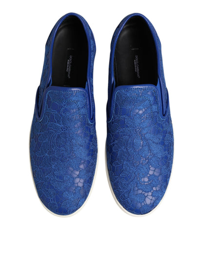 Dolce & Gabbana Blue Leather Lace Slip On Sneaker Shoes by Dolce & Gabbana