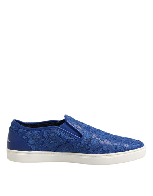 Dolce & Gabbana Blue Leather Lace Slip On Sneaker Shoes by Dolce & Gabbana