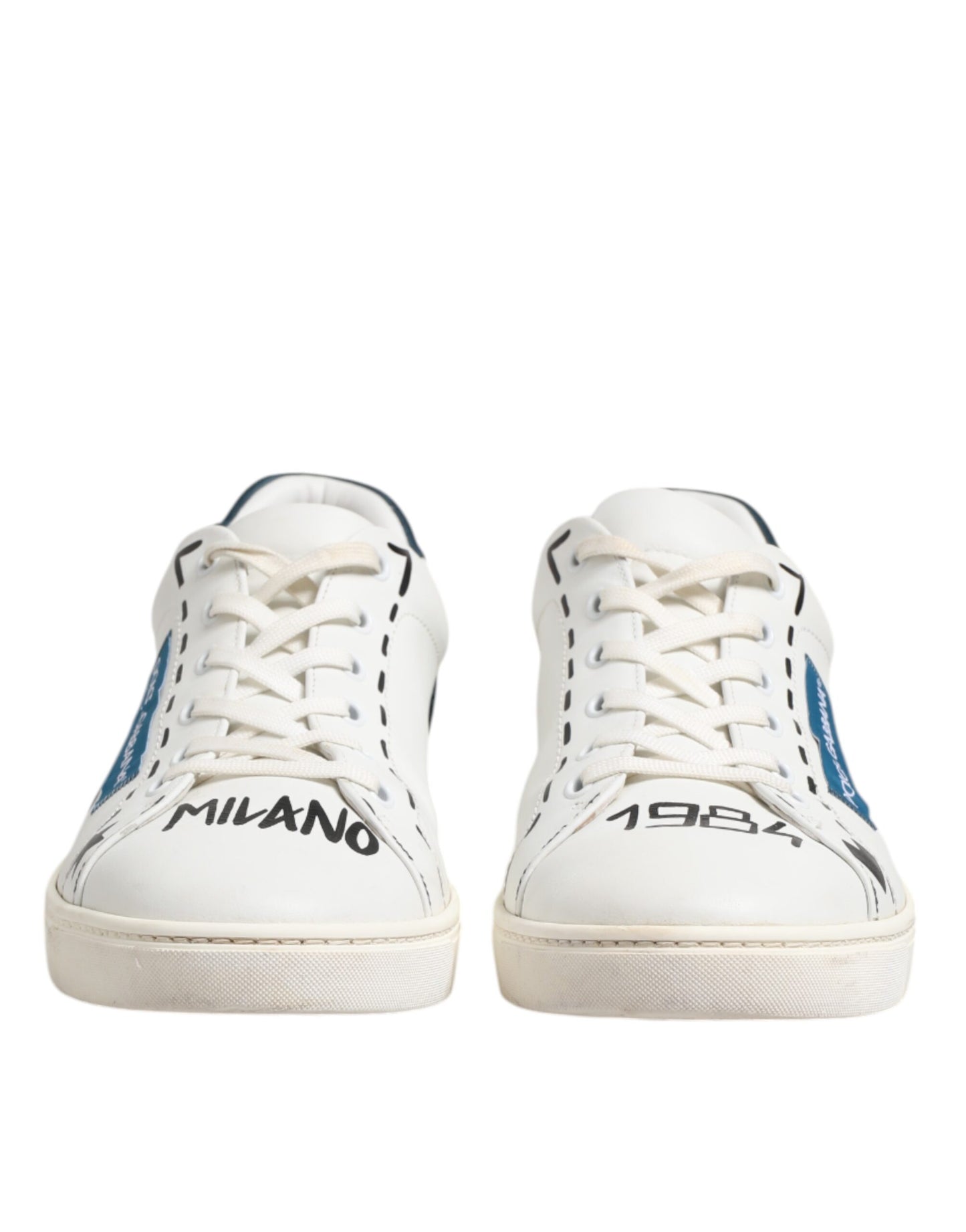 Dolce & Gabbana White Leather Printed Low Top Sneakers Shoes by Dolce & Gabbana