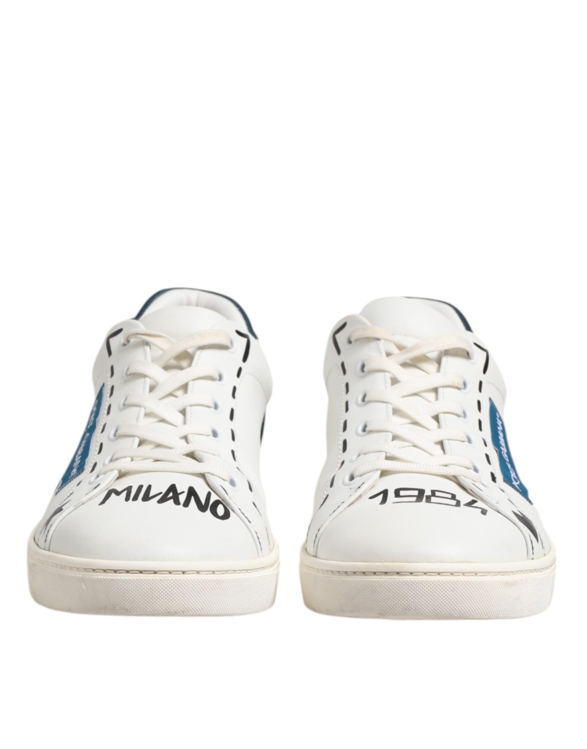 Dolce & Gabbana White Leather Printed Low Top Sneakers Shoes by Dolce & Gabbana