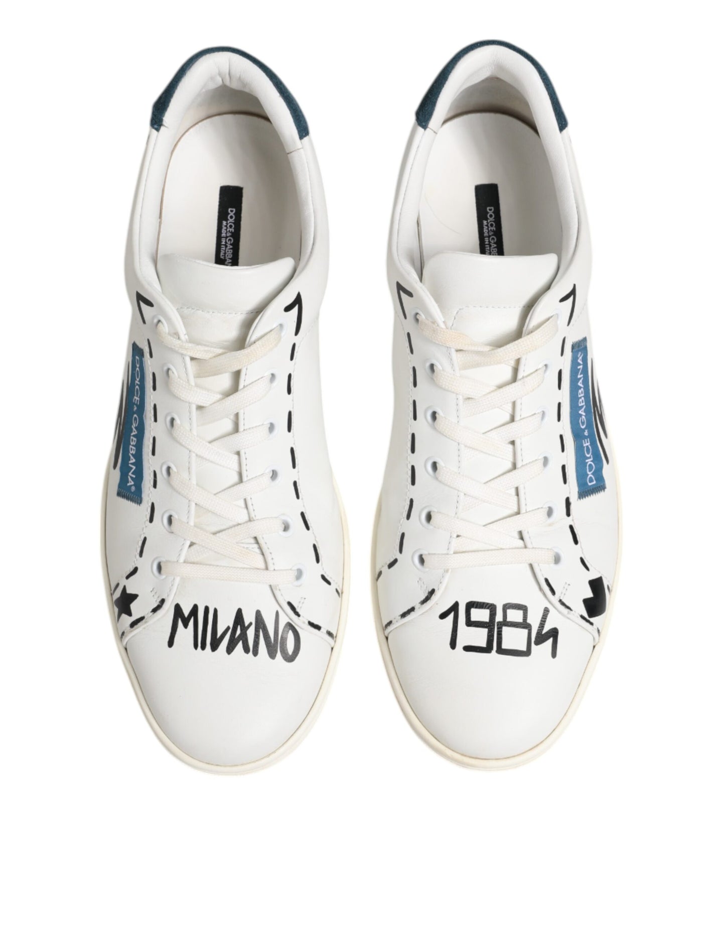 Dolce & Gabbana White Leather Printed Low Top Sneakers Shoes by Dolce & Gabbana