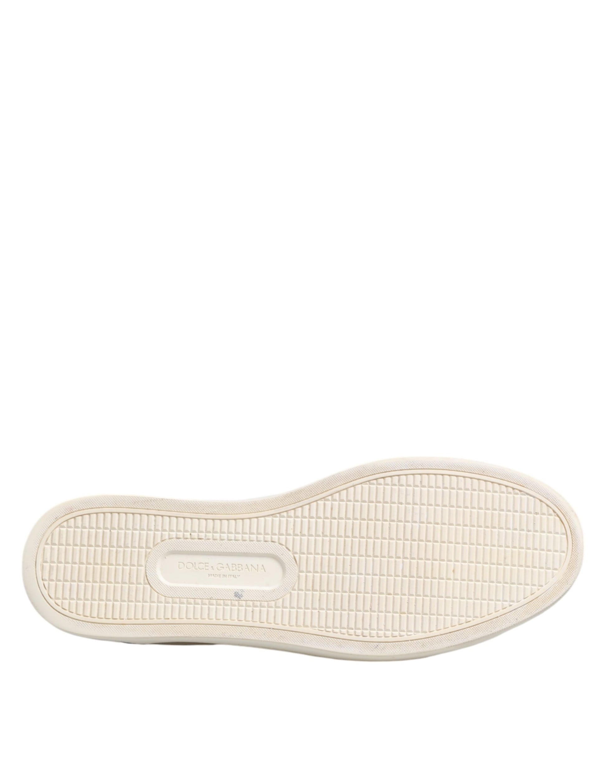Dolce & Gabbana White Leather Printed Low Top Sneakers Shoes by Dolce & Gabbana