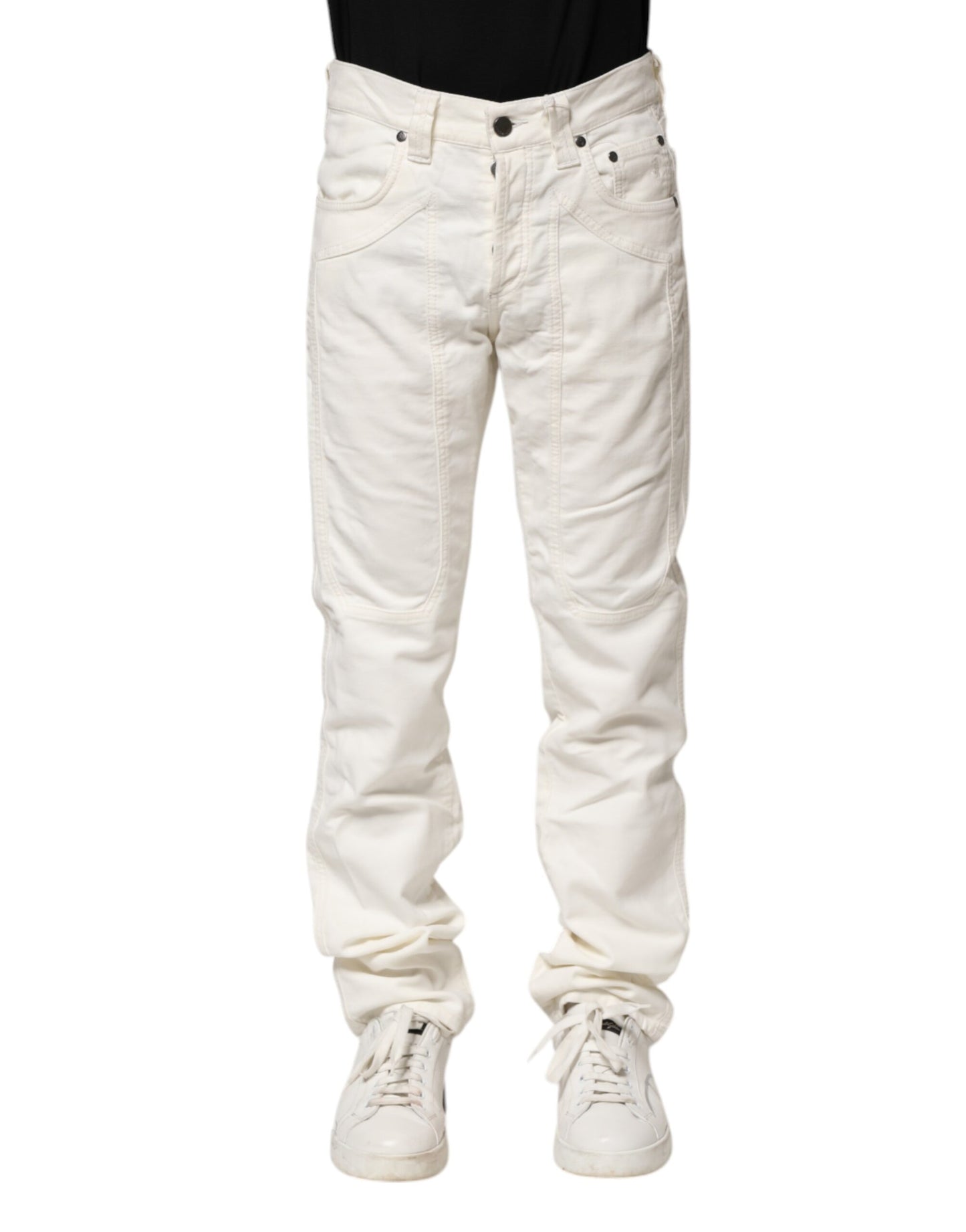 Jeckerson White Cotton Stretch Straight Fit Men Denim Jeans by Jeckerson