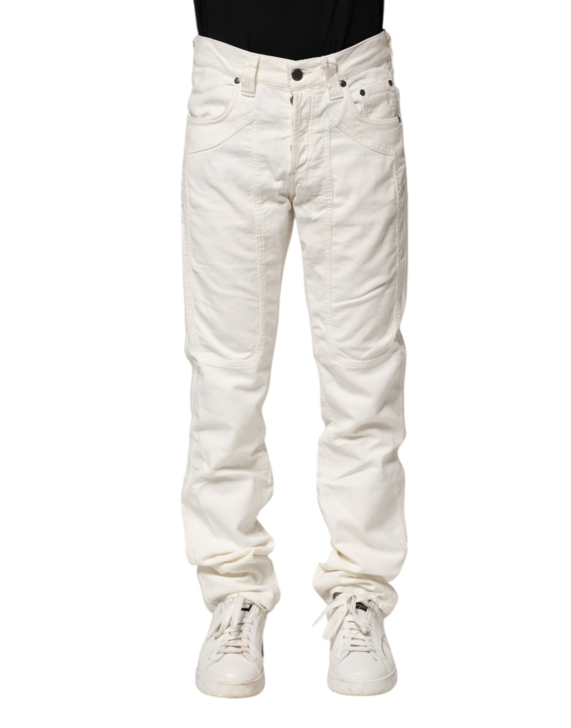 Jeckerson White Cotton Stretch Straight Fit Men Denim Jeans by Jeckerson