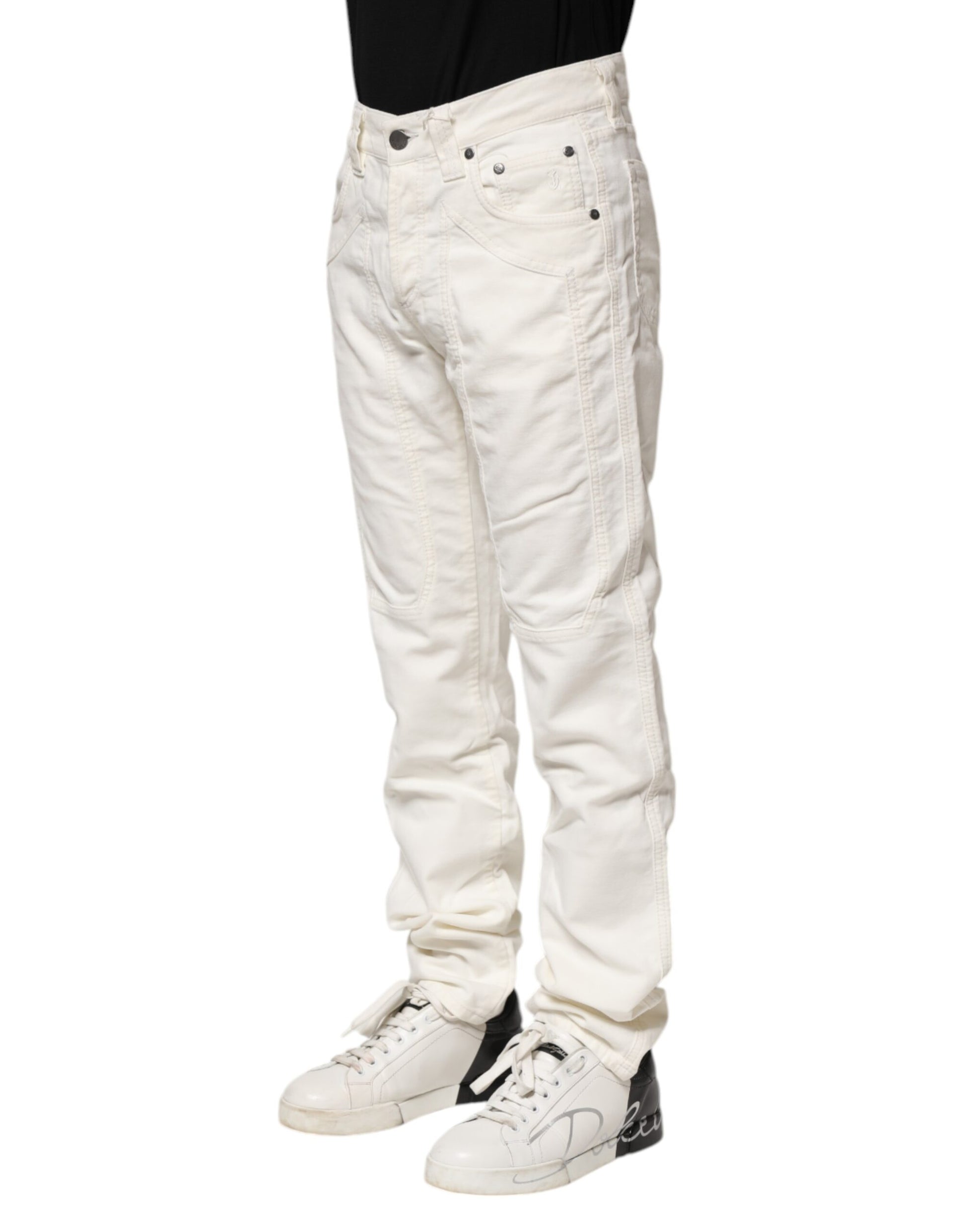 Jeckerson White Cotton Stretch Straight Fit Men Denim Jeans by Jeckerson