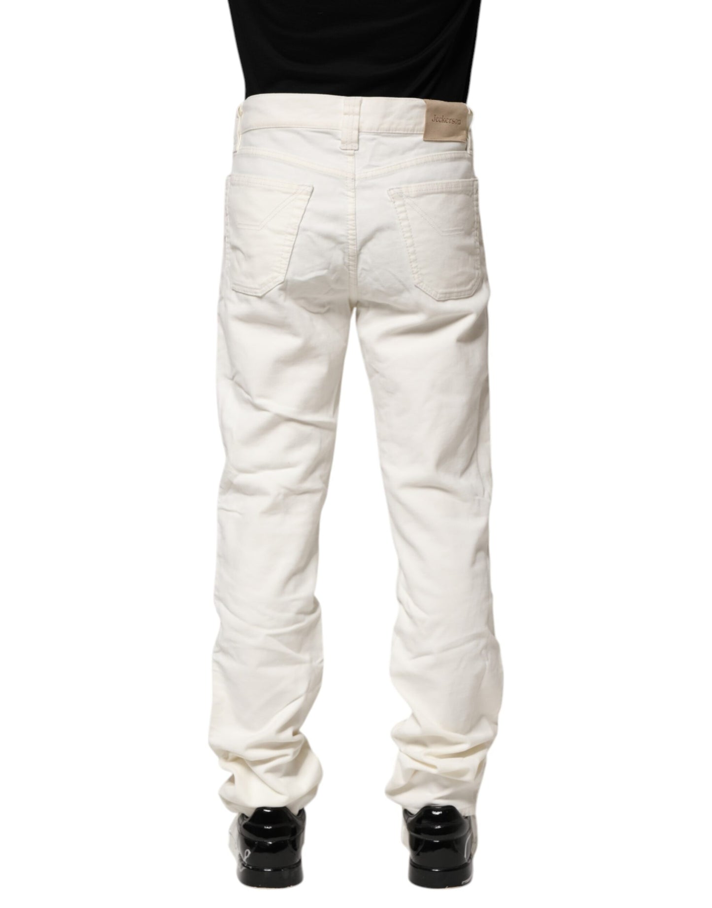Jeckerson White Cotton Stretch Straight Fit Men Denim Jeans by Jeckerson