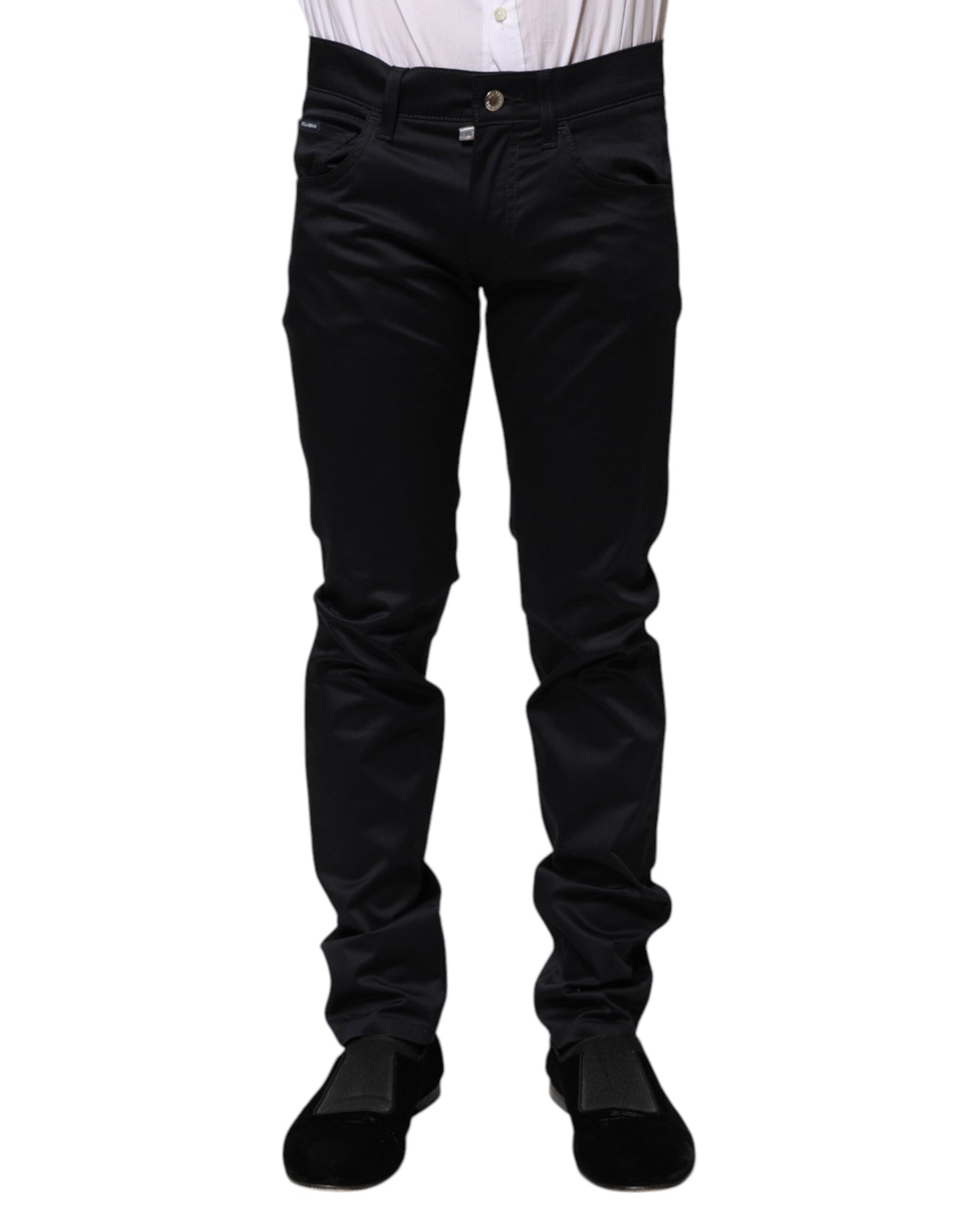 Dolce & Gabbana Black Cotton Skinny Mid Waist Pants by Dolce & Gabbana