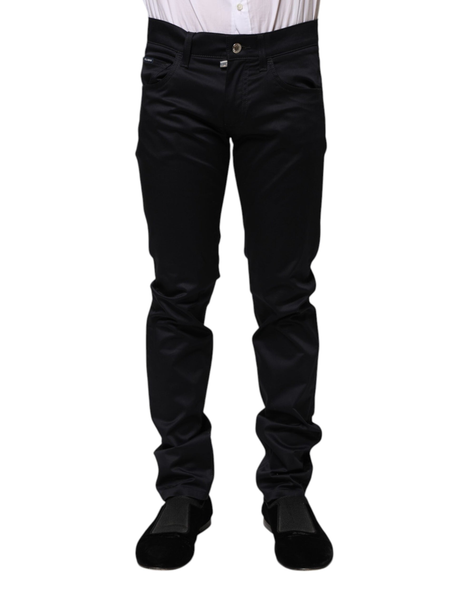 Dolce & Gabbana Black Cotton Skinny Mid Waist Pants by Dolce & Gabbana