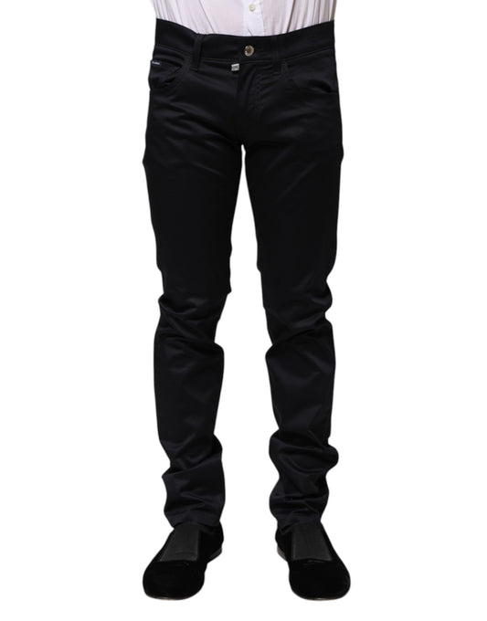 Dolce & Gabbana Black Cotton Skinny Mid Waist Pants by Dolce & Gabbana
