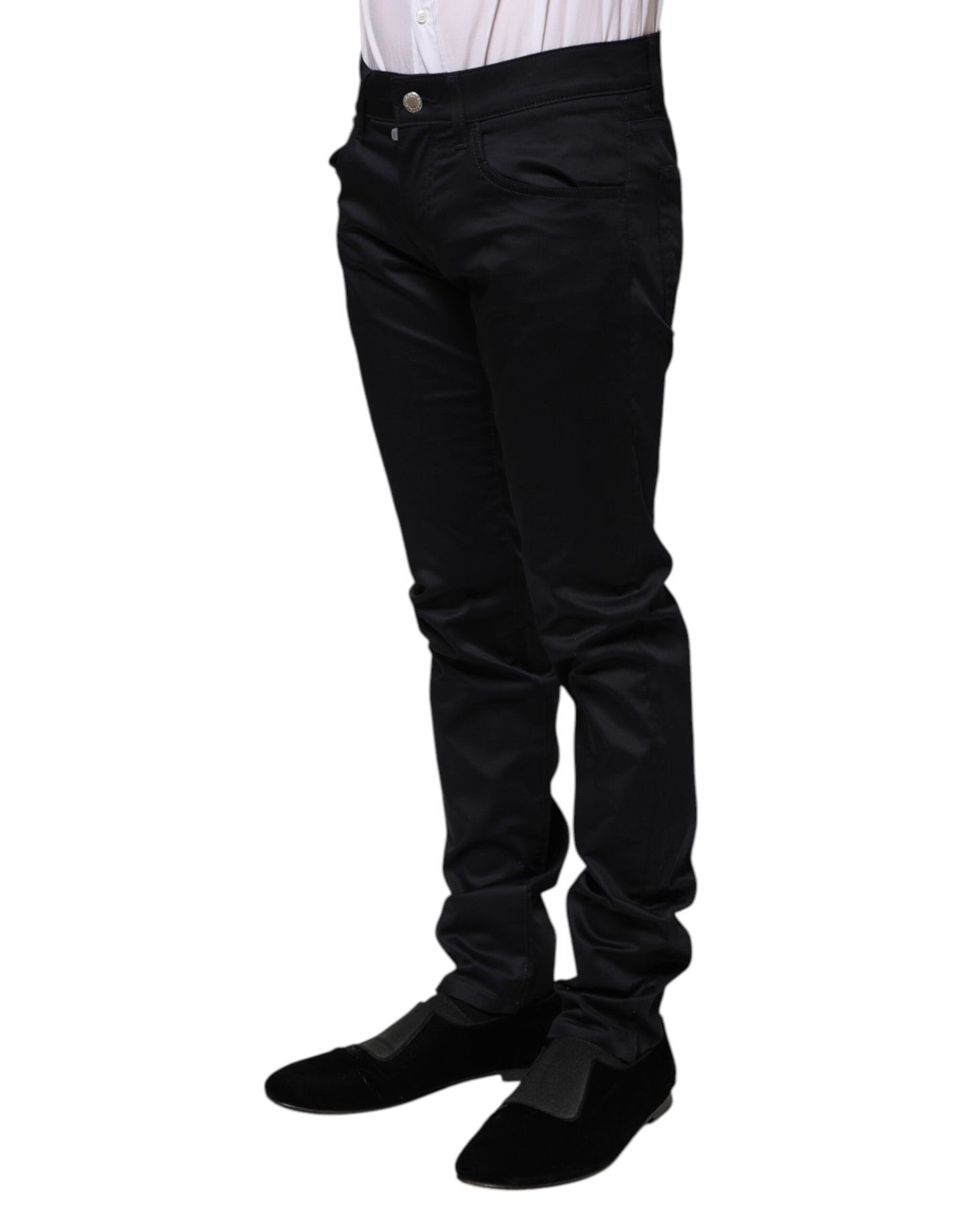 Dolce & Gabbana Black Cotton Skinny Mid Waist Pants by Dolce & Gabbana