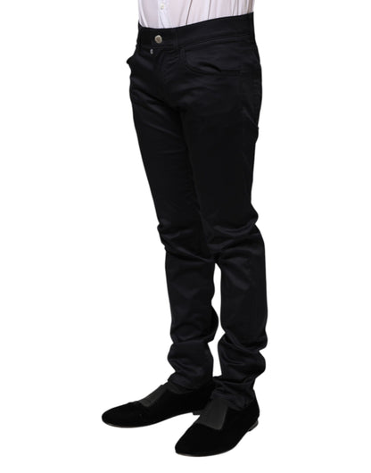 Dolce & Gabbana Black Cotton Skinny Mid Waist Pants by Dolce & Gabbana