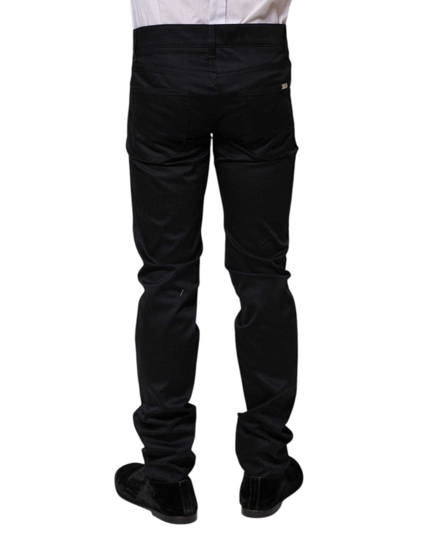 Dolce & Gabbana Black Cotton Skinny Mid Waist Pants by Dolce & Gabbana