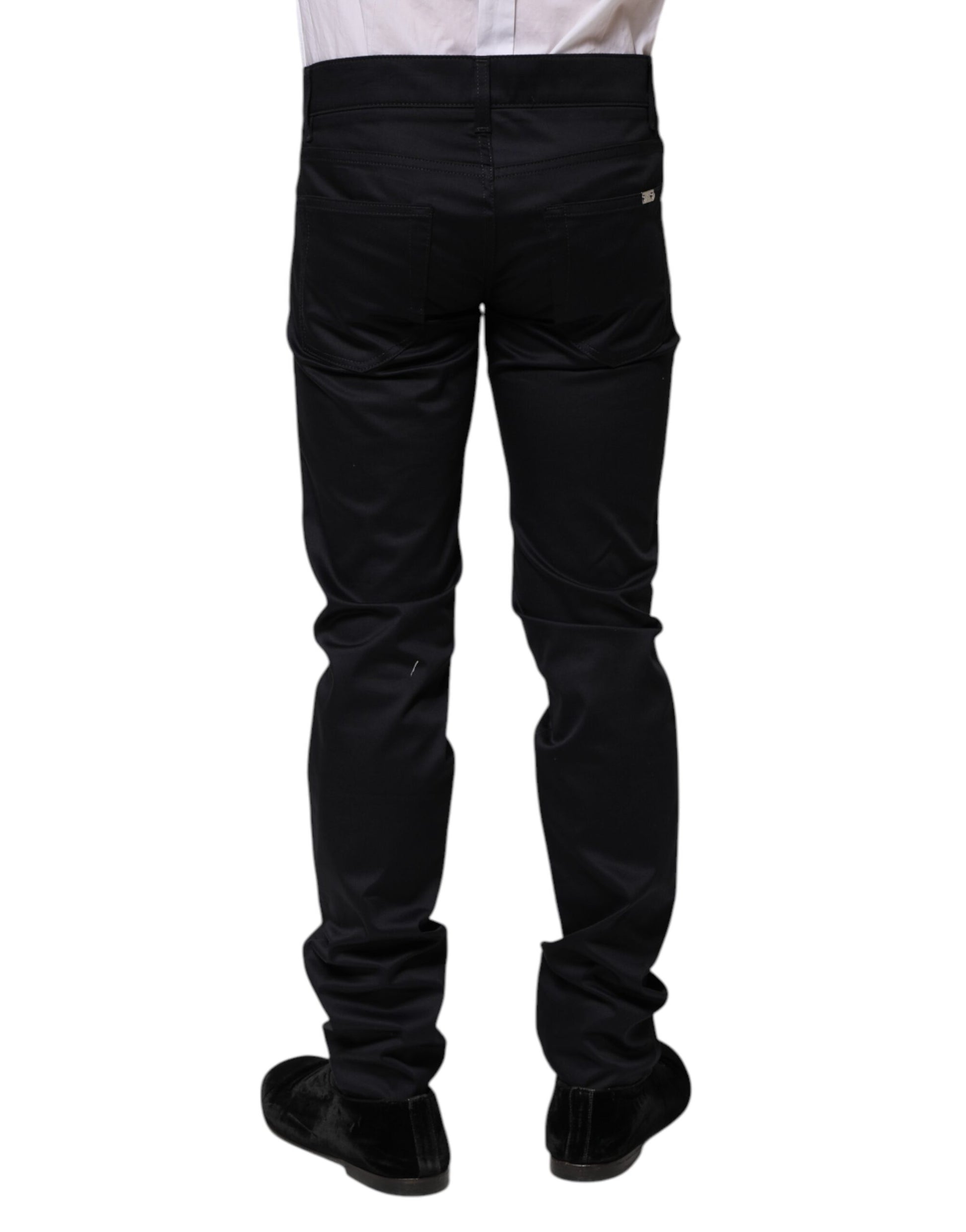 Dolce & Gabbana Black Cotton Skinny Mid Waist Pants by Dolce & Gabbana