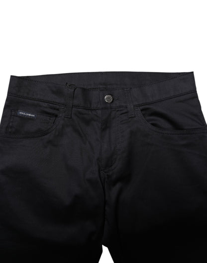 Dolce & Gabbana Black Cotton Skinny Mid Waist Pants by Dolce & Gabbana