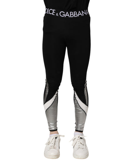 Dolce &amp; Gabbana Black Silver Nylon Skinny Men Leggings Pants