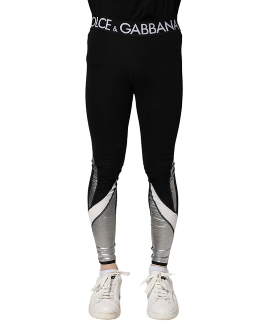 Dolce &amp; Gabbana Black Silver Nylon Skinny Men Leggings Pants