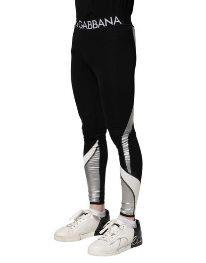 Dolce &amp; Gabbana Black Silver Nylon Skinny Men Leggings Pants