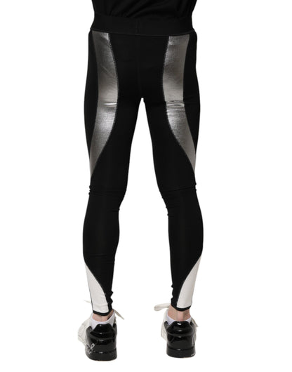 Dolce &amp; Gabbana Black Silver Nylon Skinny Men Leggings Pants