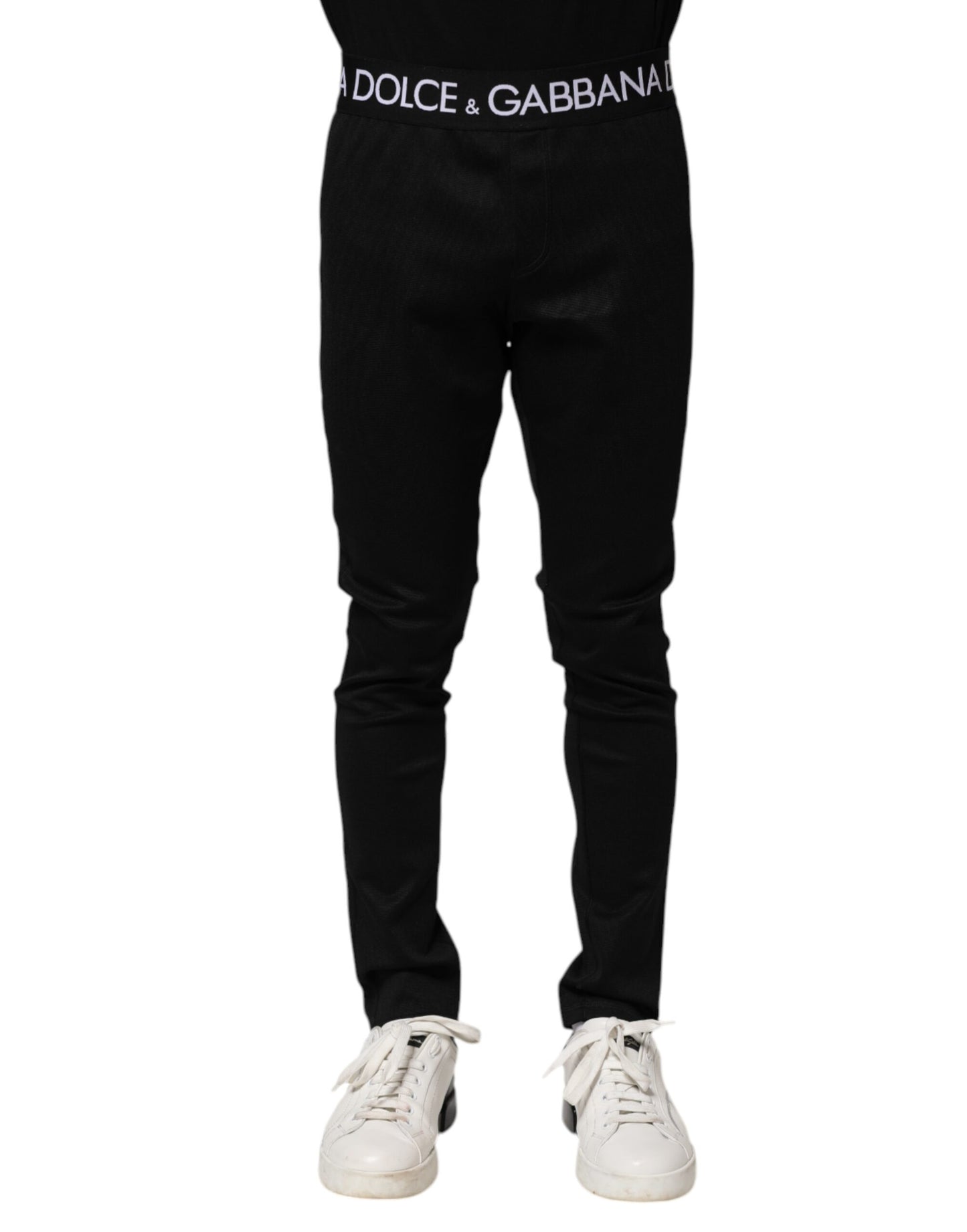 Dolce &amp; Gabbana Black Nylon Skinny Men Jogger Pants