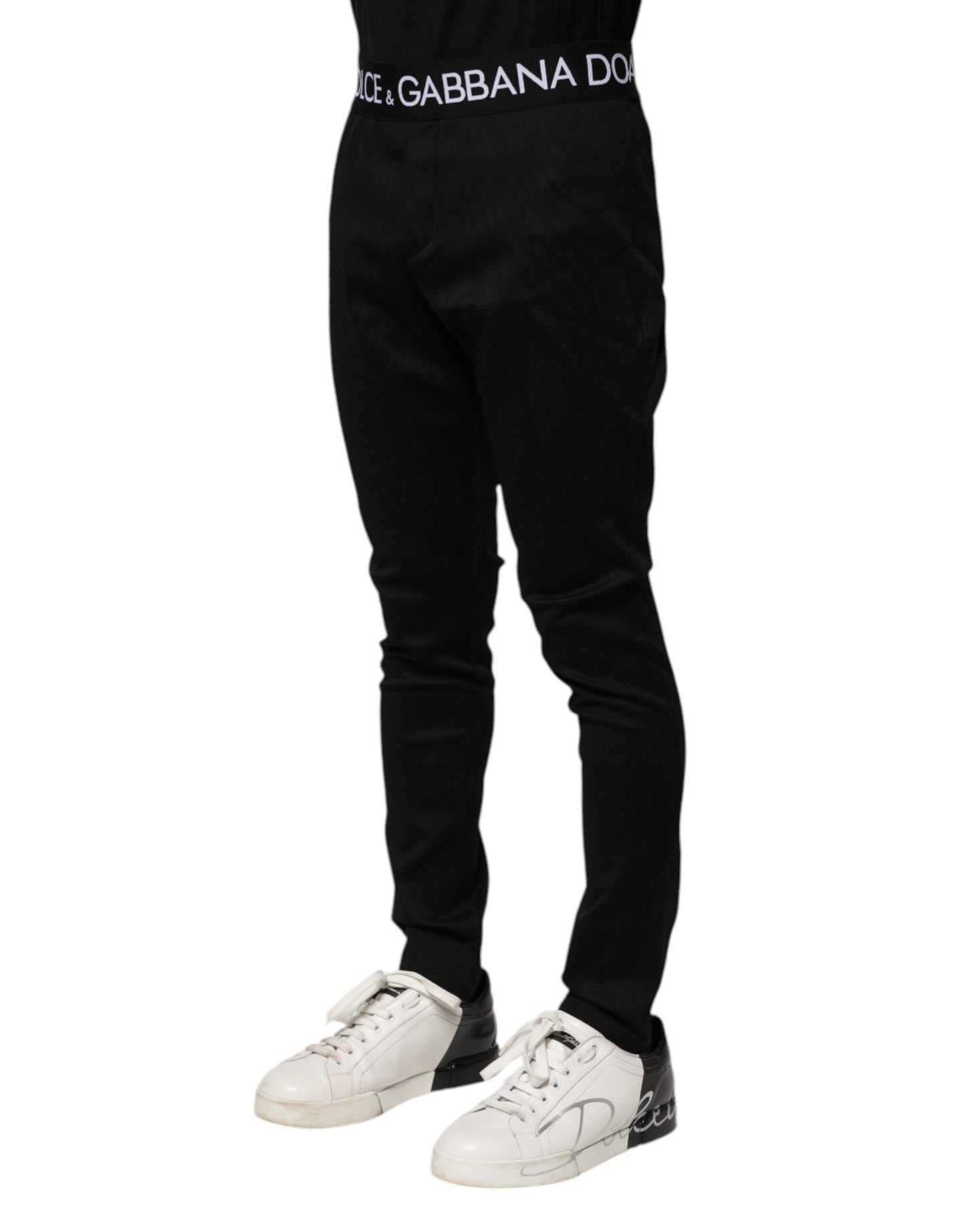 Dolce &amp; Gabbana Black Nylon Skinny Men Jogger Pants