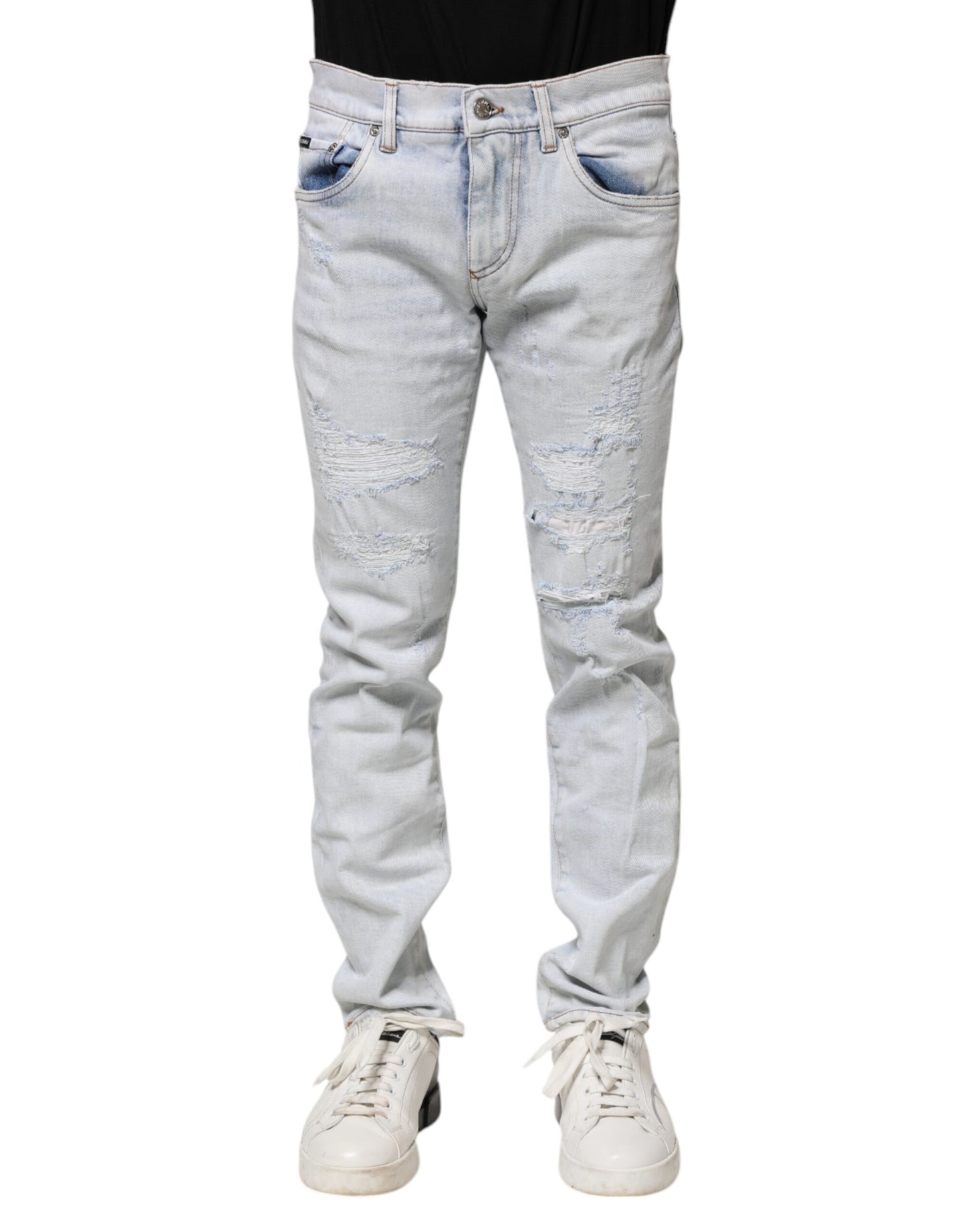 Dolce &amp; Gabbana Light Blue Tattered Skinny Denim Jeans